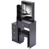 Small Size Left Bedside Cabinet Vanity Table Cushioned Stool, Extra Large Sliding Mirror, Multi W936P202291