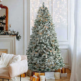 6 FT Pre-lit Snow Flocked Christmas Tree, Artificial Hinged Xmas Pine Tree with 800 Branch Tips, 300 26717243