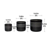 Handmade Black Glazed Ceramic Planter Set of 3, 9" 7" 6" Diameter, Grid Pattern, for Succulents & W3273P322258