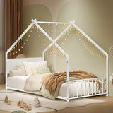 Twin Size House Bed with Roof and Colorful Lights, Metal Bed Frame with Slats and Legs, House Bed W1820P234195