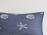 4 Piece Cotton Reversible Embroidered Quilt Set with Throw Pillow Navy Full/Queen B03595792