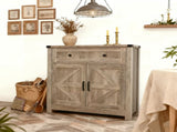 Washed Wood Farmhouse Barn-Door Storage Cabinet, Coffee Bar Buffet Sideboard with 42973296