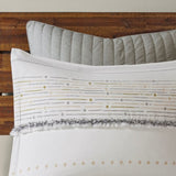 Cotton Printed Comforter Set with Trims Off White/Gray Full/Queen B03596409