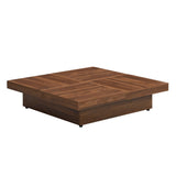 ZNTS Square Marble Veneer Coffee Table Sliding Top with Storage in Walnut 39.4'' 13693693