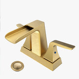 Two Handle 4 Inch Centerset Waterfall Bathroom Sink Faucet, Brushed Golden W122466880