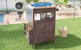 K&K 40.5" Outdoor Grill Cart with Stainless Steel Top, Solid Wood Outdoor Storage Cabinet with Drop N707P228272Z