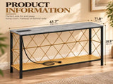41.7" Console Table with Power Outlet, 2-Tier Hand Woven Paper Rope Shelf, Industrial Entryway Sofa 50041984