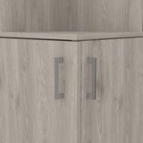Syrah Corner Bar Cabinet, Eight Bottle Cubbies, Double Door, Two Open Shelves B070P211049