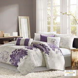 Printed Cotton Sateen Comforter Set Taupe Grey/Purple Cal King B03596884