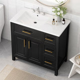 36" Bathroom Vanity with Sink Top, Bathroom Vanity Cabinet with Two Doors and Three Drawers, Solid N725P198316B