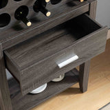 Wine Bar Cabinet, Kitchen Storage Cabinet with Drawer and Open Shelves, Distressed Grey B107130945