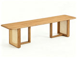 55 Inch Solid Rubber Wood Dining Bench with Woven PVC Resin Legs, 550 LBS Heavy-Duty T-Shaped 23463432