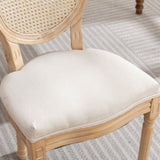 A&A Furniture,French Style Solid Wood Frame Antique Painting Linen Fabric Rattan Back Dining W1143141068