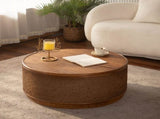 Round Rattan Coffee Table with Lift-Off Lid Storage, Hand-Woven Hemp Rope Trim, Boho-Chic Style, W3081P464721