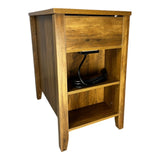 Farmhouse End Table Bedside Table with Charging Station,Night Stand with Barn Door and Drawer, W1412P230409
