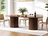 70.9" Oval Dining Table for 6 People, Fluted Cylindrical Pedestals with Roll-up Door Storage 74640654