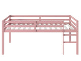 Solid Wooden, Rubber Wooden Twin Loft Bed with Ladder, Bed Platform of Strengthened Slats, Pink W504P190960