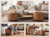 Brown 360&deg Swivel Storage Ottoman, 43.1845.72cm Faux Leather Vanity Stool with 26.50L Hidden 48888737