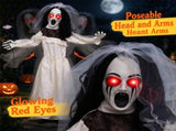 5.7ft Spooky Ghost Bride Animatronic with Withered Rose & Tattered Veil, Life Size Halloween Decor 74836217