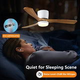 52 inch White Wood Ceiling Fans Lights and Remote, Modern Flush Mount Low Profile Ceiling Fan W2352P309353