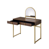 Coleen Walnut & Gold Finish Vanity Desk W/Mirror & Jewelry Tray B2726P315735