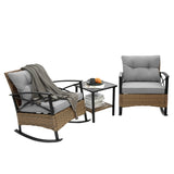 ZNTS 3pcs rocking rattan set wholesale leisure chair outdoor rattan rocking chair set grey W640134152