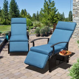 Adjustable Patio Recliner Chair Metal Outdoor Lounge Chair with Flip Table Push Back, Adjustable W1859P196390