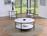 1pc Modern Round Faux Marble End Table with Storage Shelf Black Finish Living Room Wooden Furniture B011P245864
