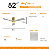 52 Inch Decorative LED Ceiling Fan With Dimmable LED Light 6 Speed Remote 3 Solid Wood Blades W934102584