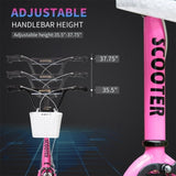Youth Scooter with Adjustable Handlebars and plastic basket 16" Inflatable Rubber Tires -Pink 28314519