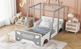 ZNTS Twin Size Car-shaped Bed with Roof,Wooden Twin Floor Bed with wheels and door Design,Montessori 45644784