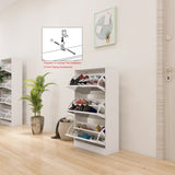 Narrow Shoe Storage Cabinet with Mirror, Wood Slim Shoe Rack 3 Tier Shoe Organizer for Home and W132081779