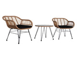 3 pcs Wicker Rattan Patio Conversation Set with Tempered Glass Table Flaxen Yellow 36303696