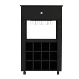 39" H black bar- coffee cart, Kitchen or living room cabinet storage, with 12 bottle racks, a B097133083