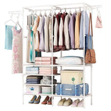 ZNTS Metal Garment Rack Shoe Clothing Organizer Shelves Freestanding Multifunctional Clothes Wardrobe 98460344