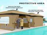 11' x 11' Double Roof Outdoor Gazebo, Beige Patio Gazebo with Curtains, Church Windows 82612795