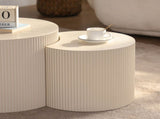 Round Coffee Table Handcrafted Relief Sturdy Pedestal Wooden Olive-Shaped Tea Table for Living Room W3081P255150