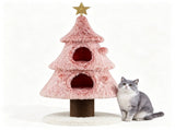 Pink Xmas Tree Themed Cat Tower, Multi-Layer Corner Cat Tree with 2 Deluxe Semi-Enclosed Condos, 58737760