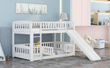 ZNTS Bunk Bed with Slide,Twin Over Twin Low Bunk Bed with Fence and Ladder for Toddler Kids Teens White 50818946