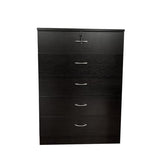 Five drawer chest Metal handles Locking Top drawer two keys Metal Glide rails Black Melamine B107P321024