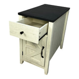 Farmhouse End Table Bedside Table with Charging Station,Night Stand with Barn Door and Drawer, W1412P230408