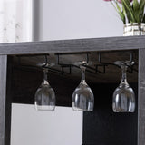 ZNTS Home Bar Table with Wine Glass Compartment and Three Shelves in Distressed Grey & Black B107130874