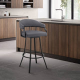 Valerie 30" Swivel Slate Gray Faux Leather and Black Metal Bar Stool B2736P268592