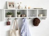 Wall-Mounted Coat Rack with Storage Compartments & Double Hooks, Rustic Brown Wooden Entryway 13056954