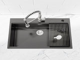 Stainless Steel Kitchen Sink, 33x22 Single Bowl, Overmount Handmade Sink in Black, with Cutting T3177P296187