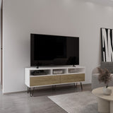 Tori 54" Wide Two-Door Cabinet Tv Stand with Pull Down doors, Three Shelves, Cable Management White B200P286940