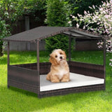 ZNTS Dog House Outdoor with Canopy, Rattan Dog Bed with Water-resistant Cushion, 90952212