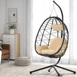 ZNTS Egg Chair with Stand Indoor Outdoor Swing Chair Patio Wicker Hanging Egg Chair Hanging Basket Chair 61801298