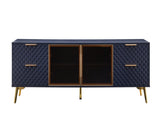 Deluxe Sculpted Modern Fashion Geometric Style TV Stand, Aluminum Frame Tempered Glass Door 4 Drawer W1162P294820