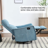 Heat Massage Manual Recliner Chair with Rocker and Swivel in Fabric for Living Room, Blue W1803P251883